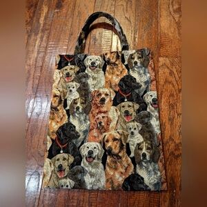 Dogs tapestry hand bag 14"x 12.5 Labrador Spaniel Jaquard Brown & Black Bag